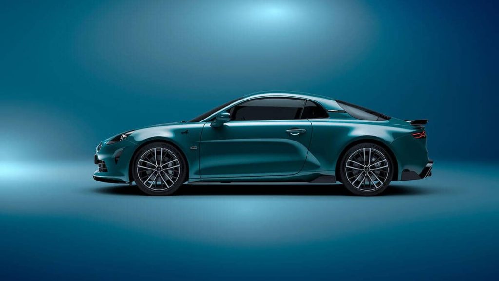 Die Alpine A110 Seitenansicht in türkis bei RRG.