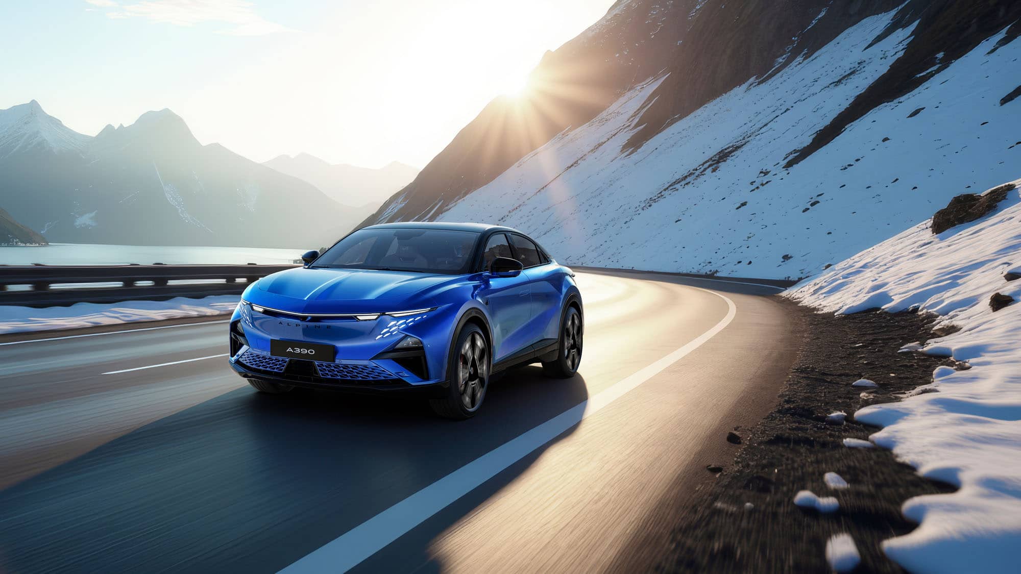 Der Alpine A390 in einer Winterlandschaft bei RRG.