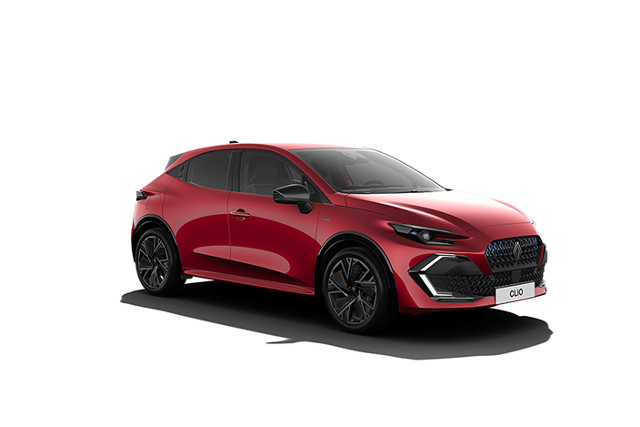 Der Renault Clio in Rot aus vorderer Seitenansicht bei RRG.